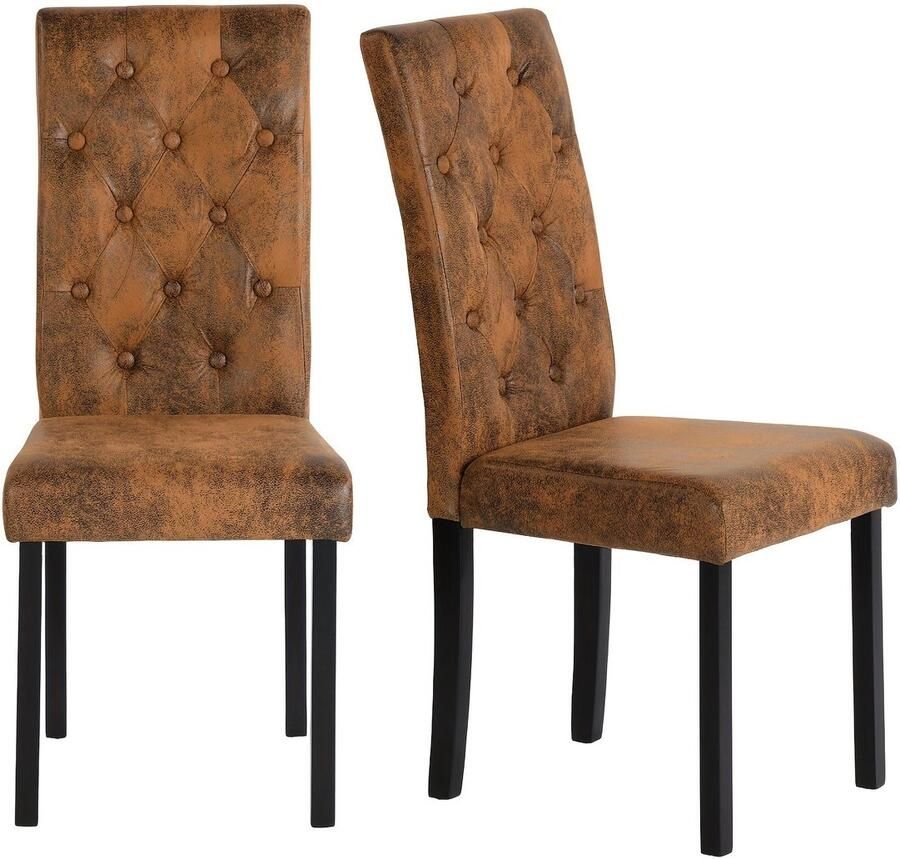 Corenia Eetkamerstoelen – Stoelen – Dining Stoelen – Keukenstoelen – Zitmeubels – 2-delige Set – Suède Bekleding Met Knopen – Stevige Houten Poten
