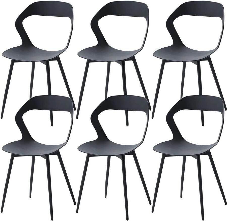 Corenia Eetkamerstoelen – Stoelen – Dining Stoelen – Zwarte Stoelen – Set Van 6 – Metalen Pootjes – Hoogwaardig Polypropyleen