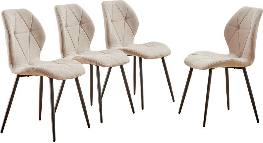 Corenia Eetkamerstoelen – Stoelen – Diningsstoelen – Keukenstoelen – Zithoekstoelen – Set van 4 Mid-Century Modern – Ergonomisch Zonder Armleuning – Linnen Bekleding Met Metalen Poten