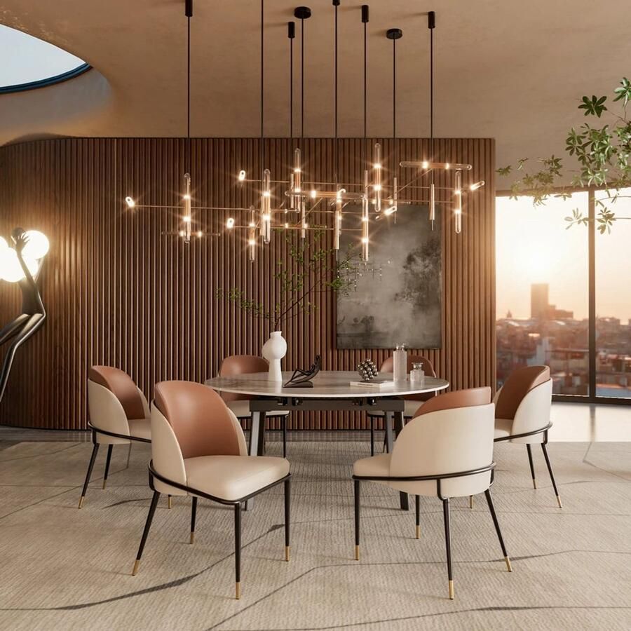 Corenia Eetkamerstoelen – Stoelen – Eettafelstoelen – Comfortabele Stoelen – Microfiber Siliconenleder – Metalen Frame – Eucalyptus Hout Offwhite en Grijs