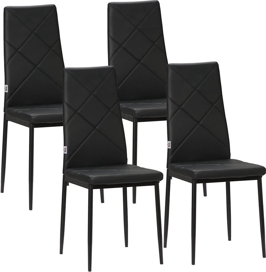 Corenia Eetkamerstoelen – Stoelen – Keukenstoelen – Bureaustoelen – Kunstleren Stoelen – Set Van 4 – Hoog Zitcomfort – Zwarte Stalen Poten