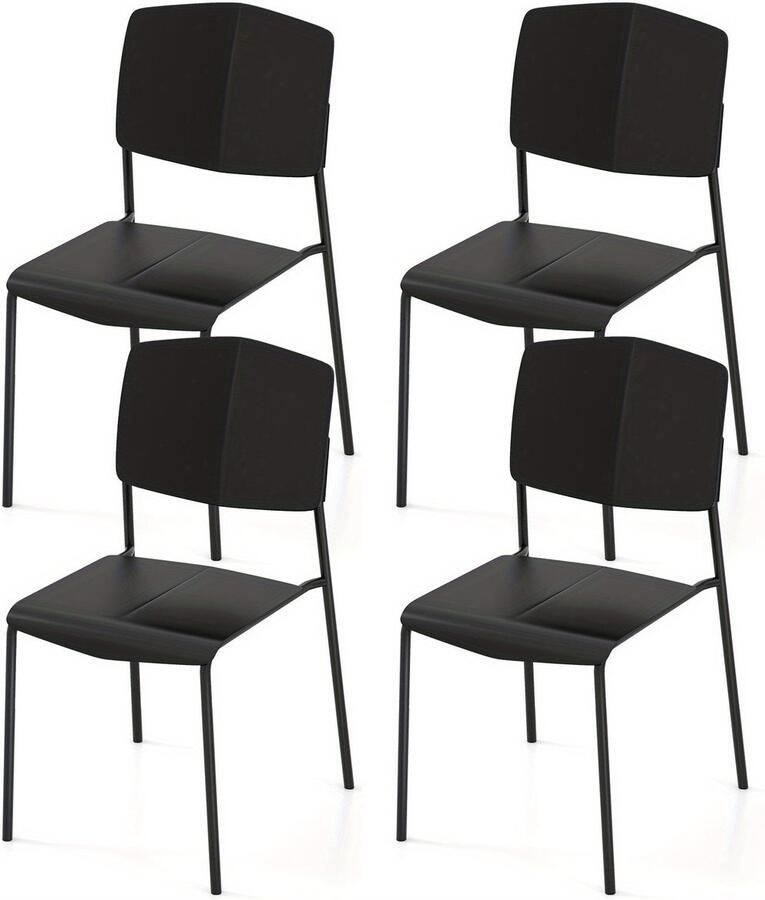 Corenia Eetkamerstoel – Keukenstoel – Stoel – Stapelbare Stoel – Zwarte Stoel – Duurzaam PP Kunststof – Metalen Poten 160 kg Belastbaar
