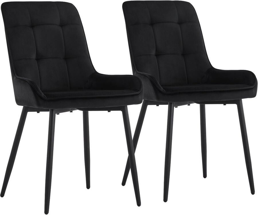 Corenia Eetkamerstoelen – Stoelen – Kuipstoelen – Bureaustoelen – Design Stoelen – Zwarte Velvet Bekleding – Metalen Poten – Ergonomisch Comfort – Set van 2