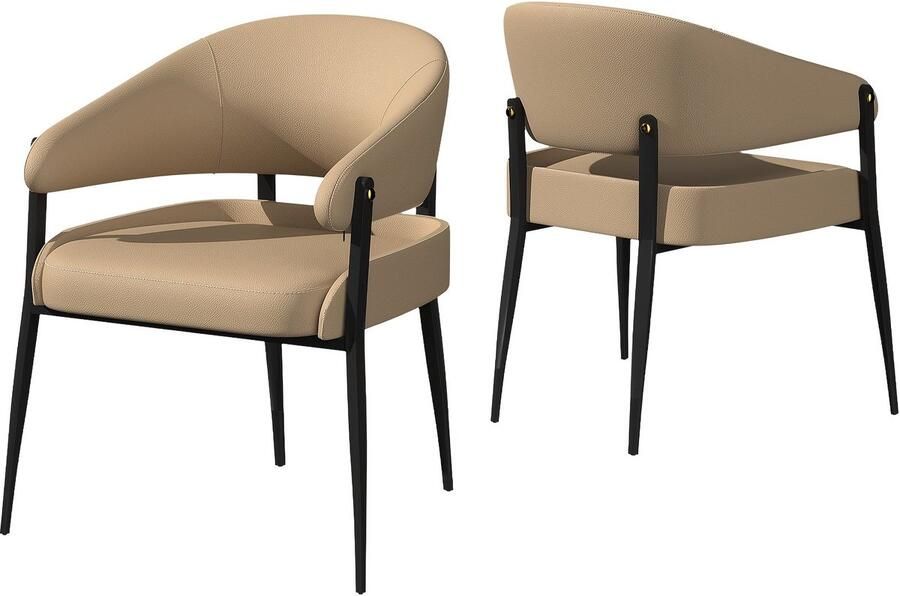 Corenia Eetkamerstoelen – Stoelen – Kuipstoelen – Design Stoelen – Keukenstoelen – Set Van 2 – Microfiber En Silicone Leer – Metalen Pootjes – Ergonomische Rugleuning – Comfortabele Schuimzitting – Khaki En Zwart Bruin