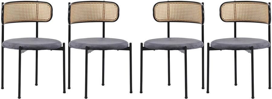 Corenia Eetkamerstoelen – Stoelen – Kuipstoelen – Dining Stoelen – Set van 4 Velours Bekleding – Ergonomische Rugleuning Grijs