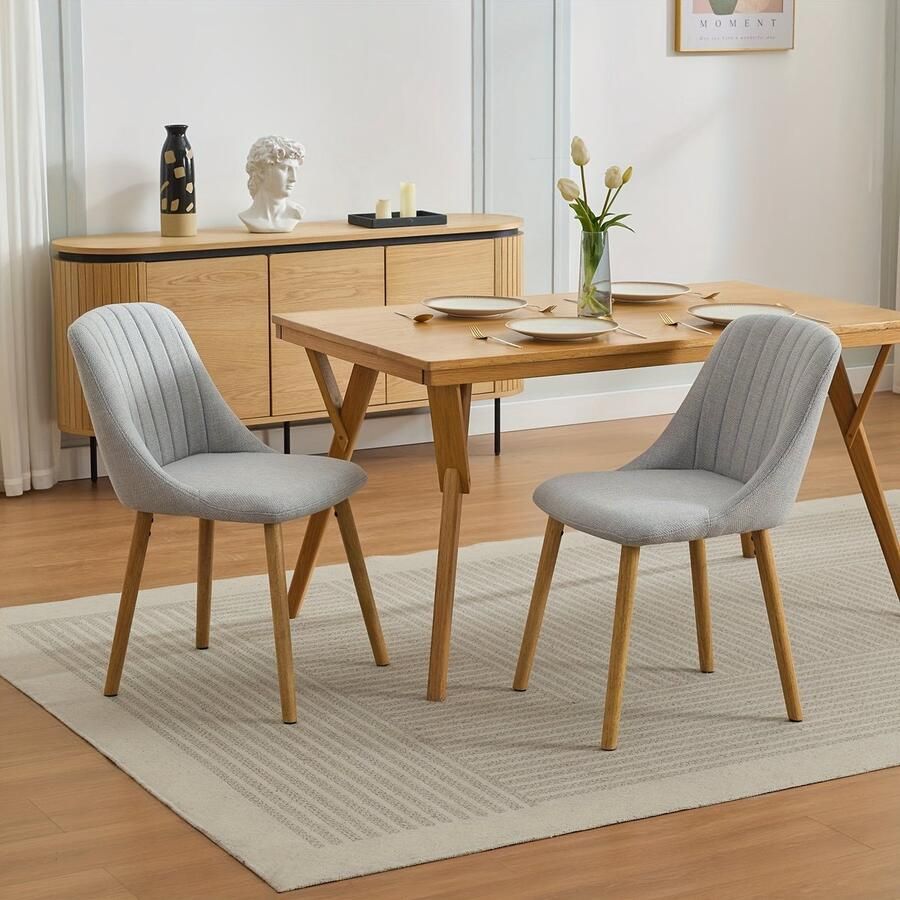 Corenia Eetkamerstoelen – Stoelen – Kuipstoelen – Keukenstoelen – Bureau Stoelen – Set van 2 Grijs – Polyester Bekleding – Houten Poten – Afmetingen 43x50x81 cm