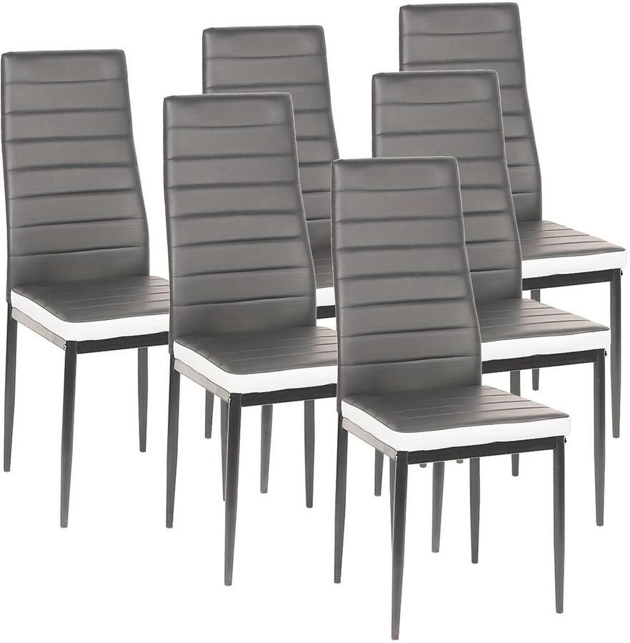 Corenia Eetkamerstoelen – Stoelen – Kuipstoelen – Keukenstoelen – Eettafelstoelen – Set van 6 – PU-leer Bekleding – Metalen Onderstel – Armless Design – Hoogwaardige Rugleuning – Zithoogte 45 cm – Industrieel & Modern