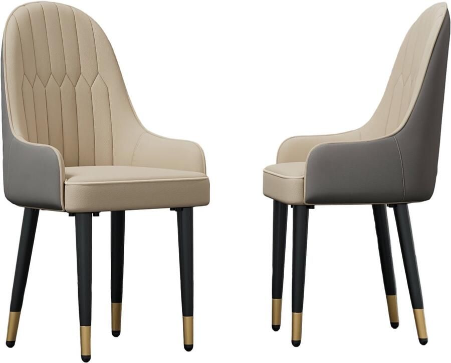 Corenia Eetkamerstoelen – Stoelen – Kuipstoelen – Keukenstoelen – Tafelsstoelen – Microvezel Bekleding – Metalen Poot – Hoge Rugleuning – Set van 2 – Grijs en Beige