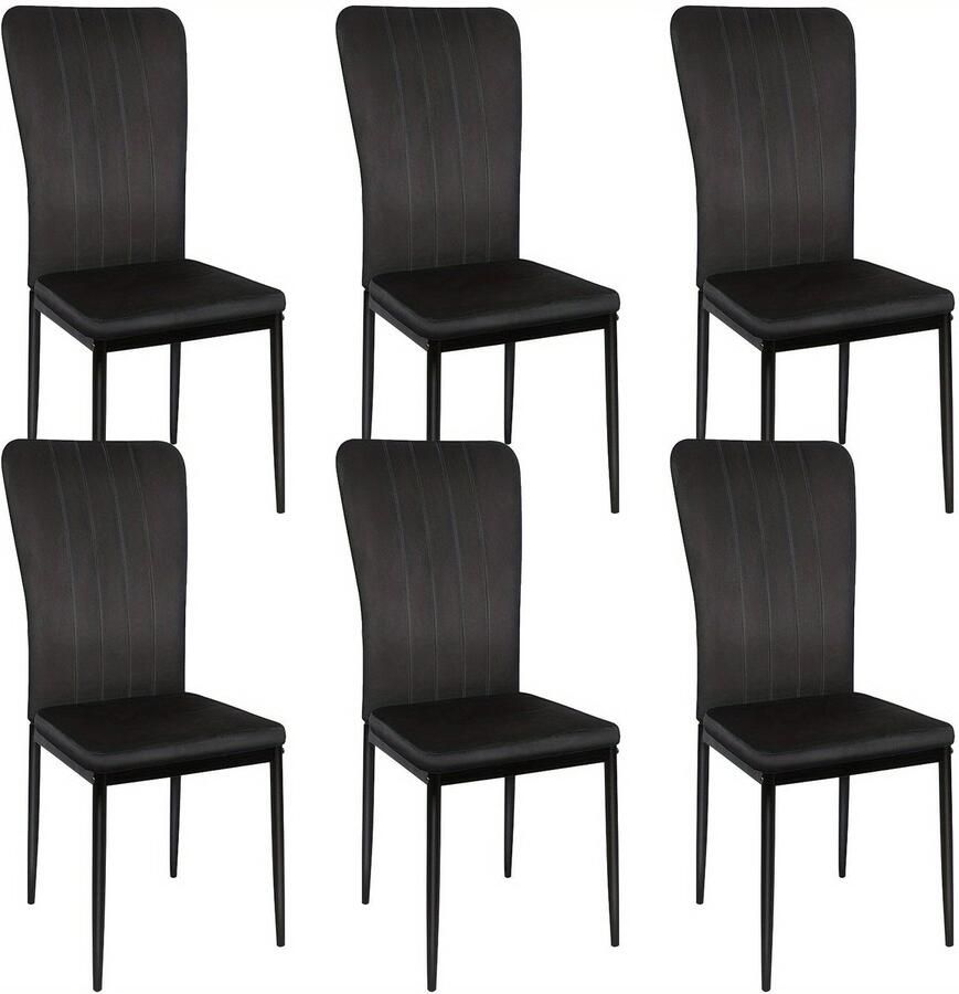 Corenia Eetkamerstoelen – Stoelen – Kuipstoelen – Keukenstoelen – Woonkamerstoelen – Set van 6 – Zwarte Velvet Bekleding – Stabiele Metalen Poten