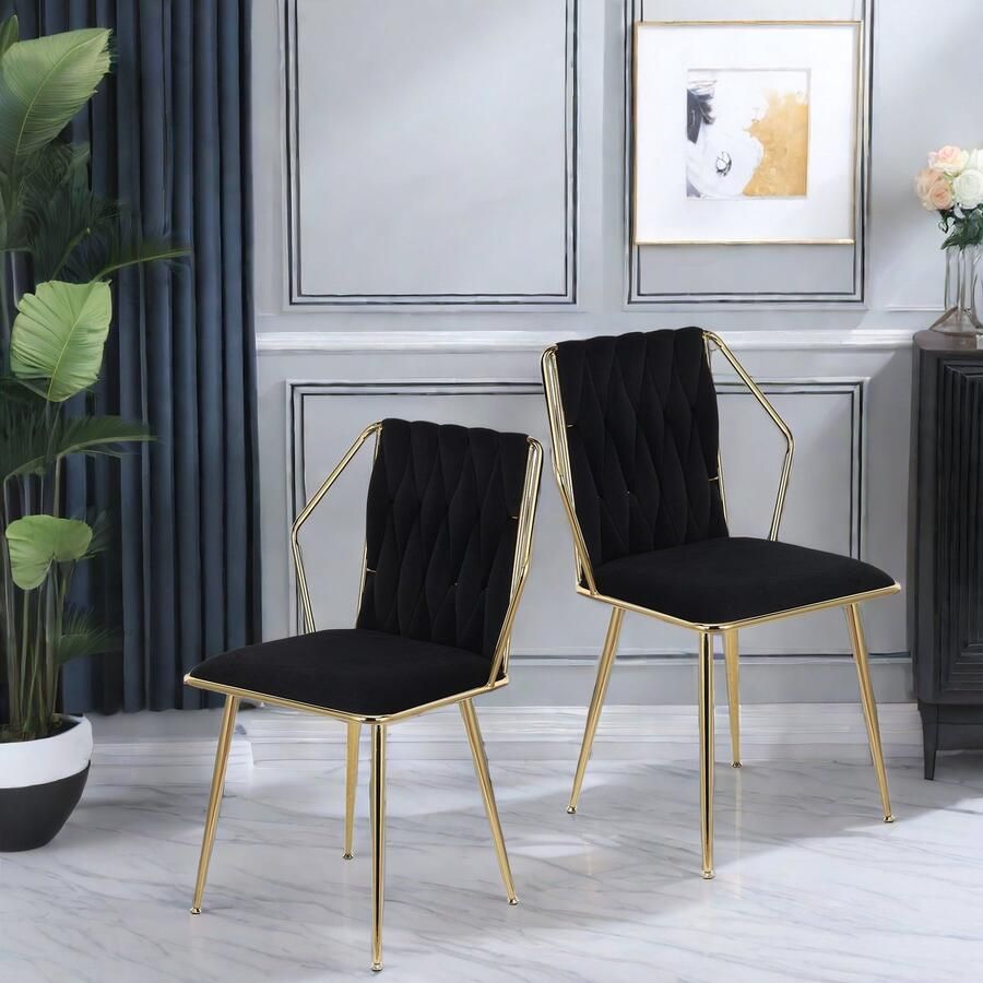 Corenia Eetkamerstoelen – Stoelen – Kuipstoelen – Keukenstoelen – Woonkamerstoelen – Velvet Bekleding – Metalen Onderstel – Set Van 2 – Zithoogte 42 5 cm – Zwart