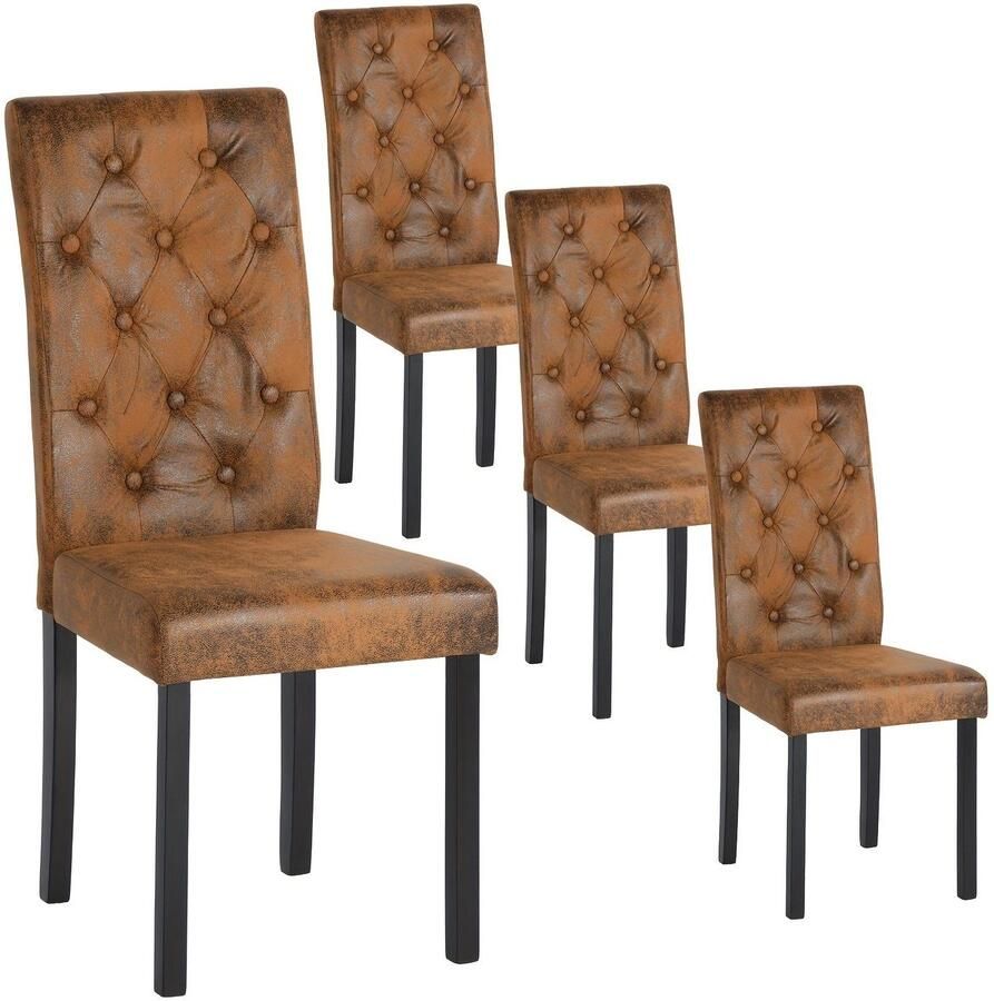 Corenia Eetkamerstoelen – Stoelen – Kuipstoelen – Keukenstoelen – Zitmeubels – Suède Bekleding Met Knopen – Stevig Houten Frame – Set Van 4 – Comfortabel Gevoerd
