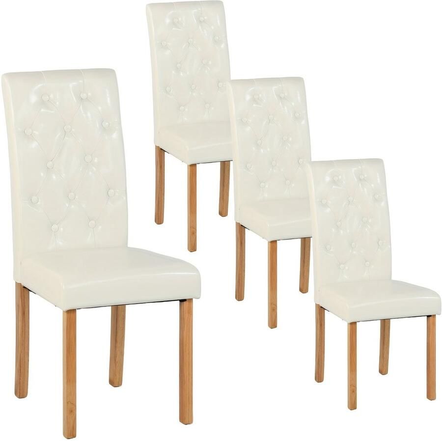 Corenia Eetkamerstoelen – Stoelen – Kuipstoelen – Meubels – Stoelonderdelen – Wit Kunstleer – Hardhouten Onderstel – Comfortabele Foamvulling