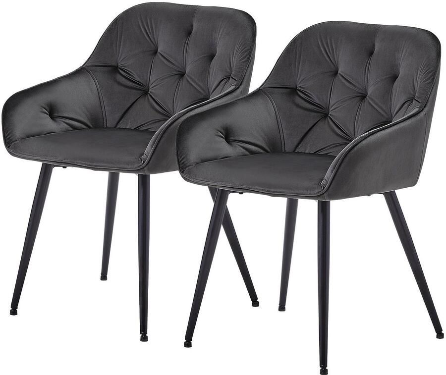 Corenia Eetkamerstoelen – Stoelen – Kuipstoelen – Woonkamerstoelen – Keukenstoelen – Velvet Bekleding – Dik Gewatteerd – Met Armleuning – Met Metalen Onderstel – Grijs