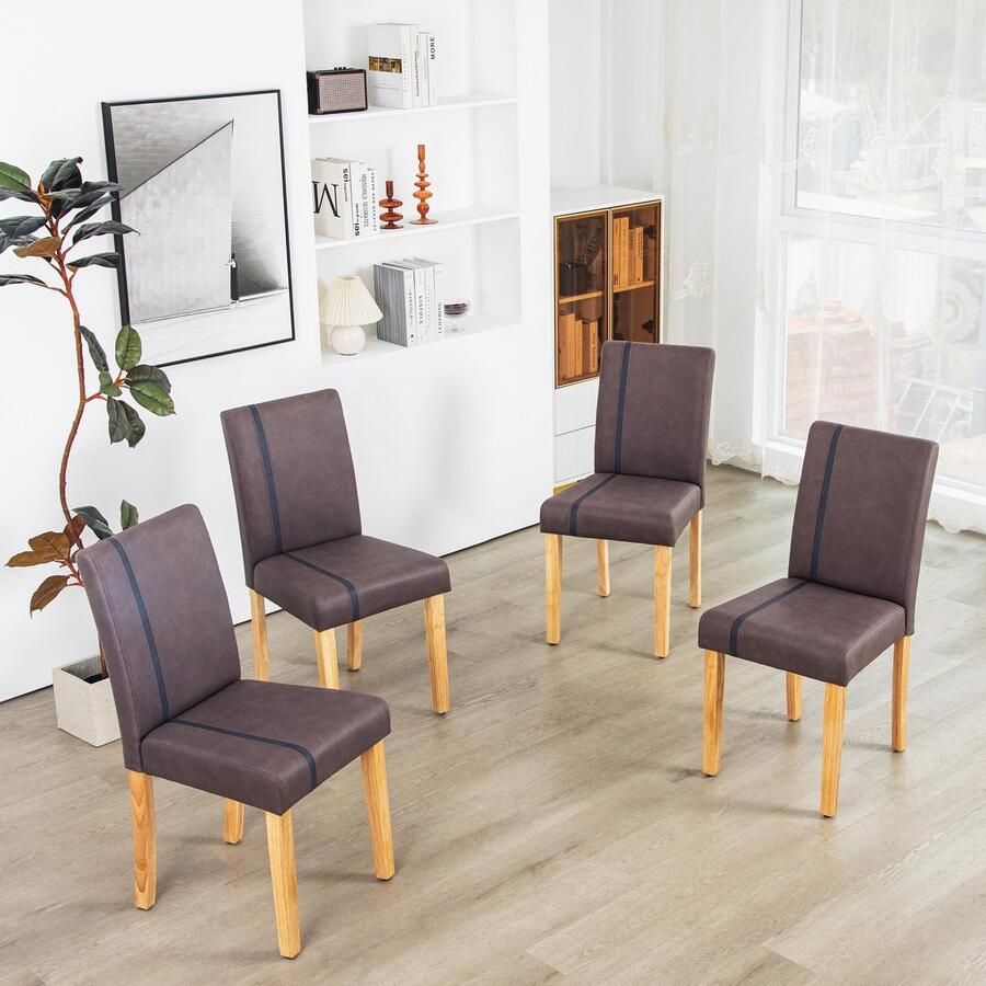 Corenia Eetkamerstoelen – Stoelen – Kuipstoelen – Zitmeubels – Zithoeken – Massief Houten Poten – Comfortabel Schuim Zittingen – Hoogte Rugleuning – Donkerbruin