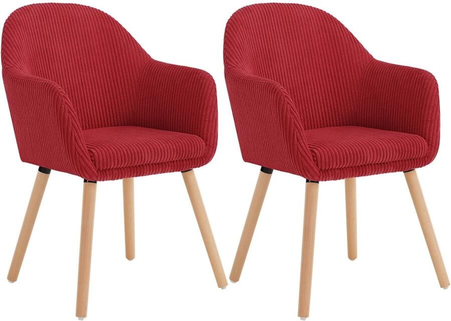 Corenia Eetkamerstoelen – Stoelen Met Armleuningen – Bureaustoelen – Comfortabele Stoelen – Corduroy Bekleding – Ergonomisch Design – Massief Houten Poten