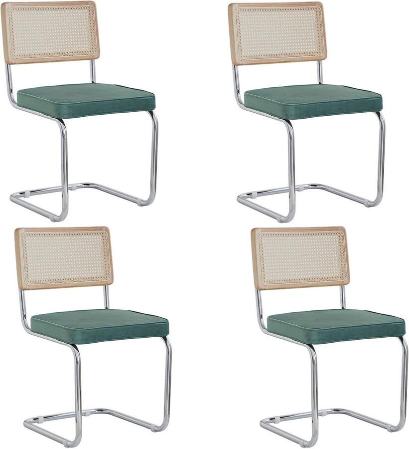 Corenia Eetkamerstoelen – Stoelen – Rattan Stoelen – Fluwelen Stoelen – Metalen Frame – Ademend Rattan – Draagvermogen 120 Kg Groen