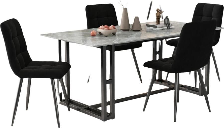 Corenia Eetkamerstoelen – Stoelen – Velvet Stoelen – 4 Stuks Metalen Frame – Comfortabele Zitting – Draaggewicht 150 Kg Zwart