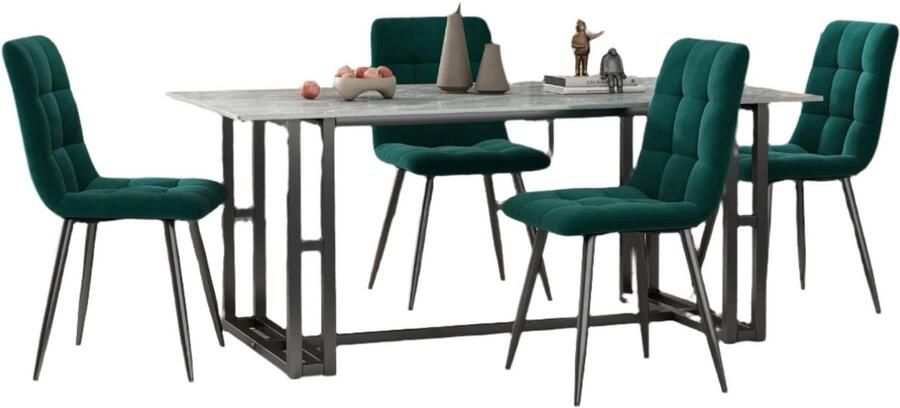 Corenia Eetkamerstoelen – Stoelen – Velvet Stoelen – 4 Stuks Metalen Frame – Comfortabele Zitting – Draaggewicht 150 Kg Groen