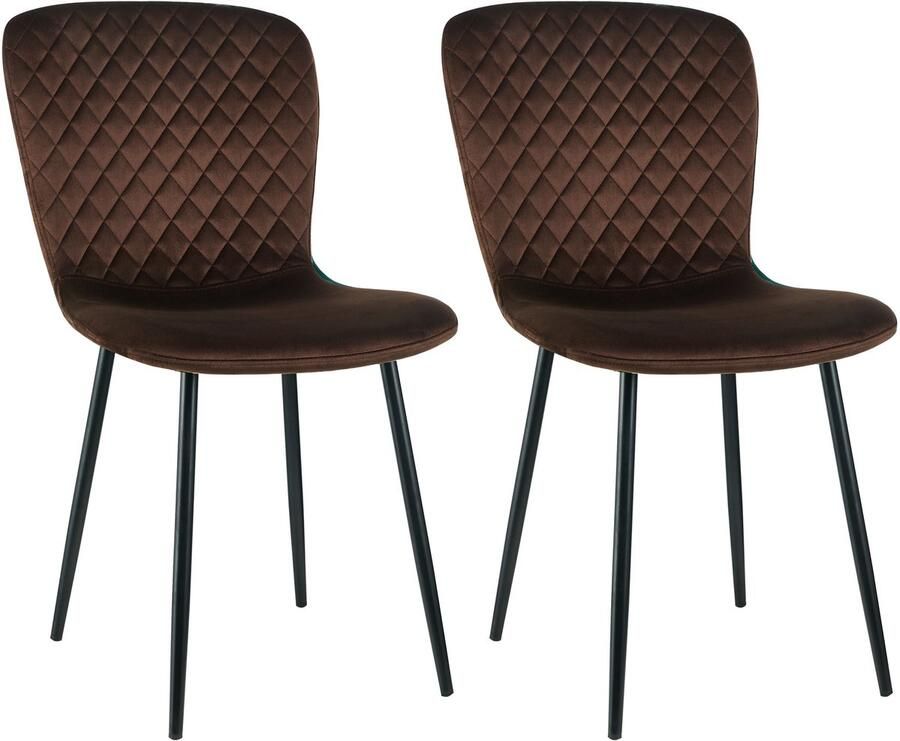 Corenia Eetkamerstoelen – Stoelen – Velvet Stoelen – Bureaustoelen – Design Stoelen – Set Van 2 Bruin – Met Metalen Frame – Zacht Velvet Bekleed – 86x58x45 cm – Comfortabel En Stevig