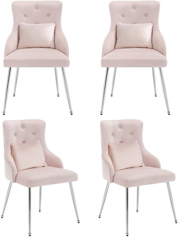 Corenia Eetkamerstoelen – Stoelen – Zitmeubels – Dining Chairs – Eettafel Stoelen – Set Van 4 – Roze Velvet Bekleding – Met Metalen Poten – Gepolsterde Armleuningen – Ergonomisch Design