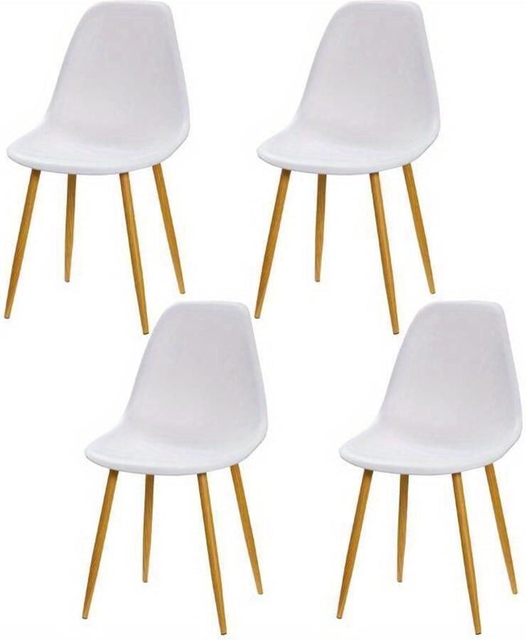 Corenia Eetkamerstoelen – Stoelen – Zitmeubels – Eetkamerstoelen Set – Witte Stoelen – Houtlook Zitting – Metalen Poten – Antislip – Draagvermogen 120 kg