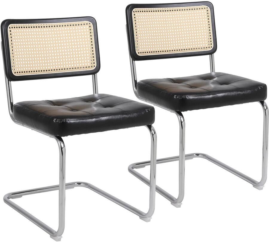 Corenia Eetkamerstoelen – Stoelen – Zitmeubels – Zithoeken – PU-Leder – Ergonomisch Design – Metalen Poten Set van 2 50 x 61 x 81 cm Zwart