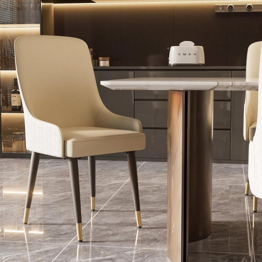 Corenia Eetkamerstoelen – Stoelen – Zetels – Zitmeubels – Moderne Stoelen – Microfiber Leer – Hoog Zitcomfort Licht Khaki