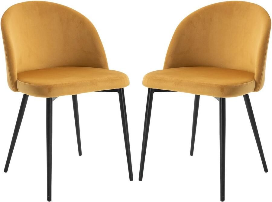 Corenia Eetkamerstoelen – Velvet Stoelen – Comfortabele Stoelen – Bistro Stoelen – Metalen Poten – Foamvulling – Compact 49 x 50 x 77 cm Geel