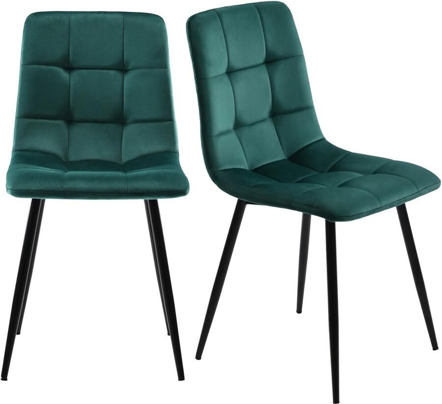 Corenia Eetkamerstoelen – Velvet Stoelen – Quilt Stoelen – Metalen Frame – Comfortabel Zitoppervlak – Vloerbescherming Set van 4 Groen