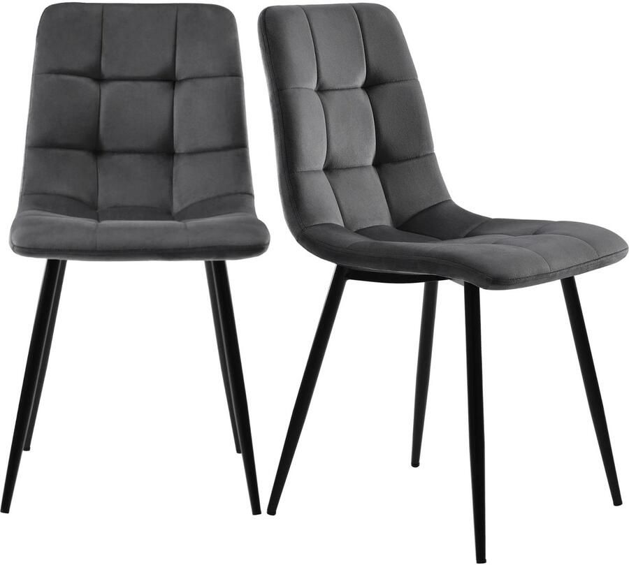 Corenia Eetkamerstoelen – Velvet Stoelen – Quilt Stoelen – Metalen Frame – Comfortabel Zitoppervlak – Vloerbescherming Set van 4 Lichtgrijs