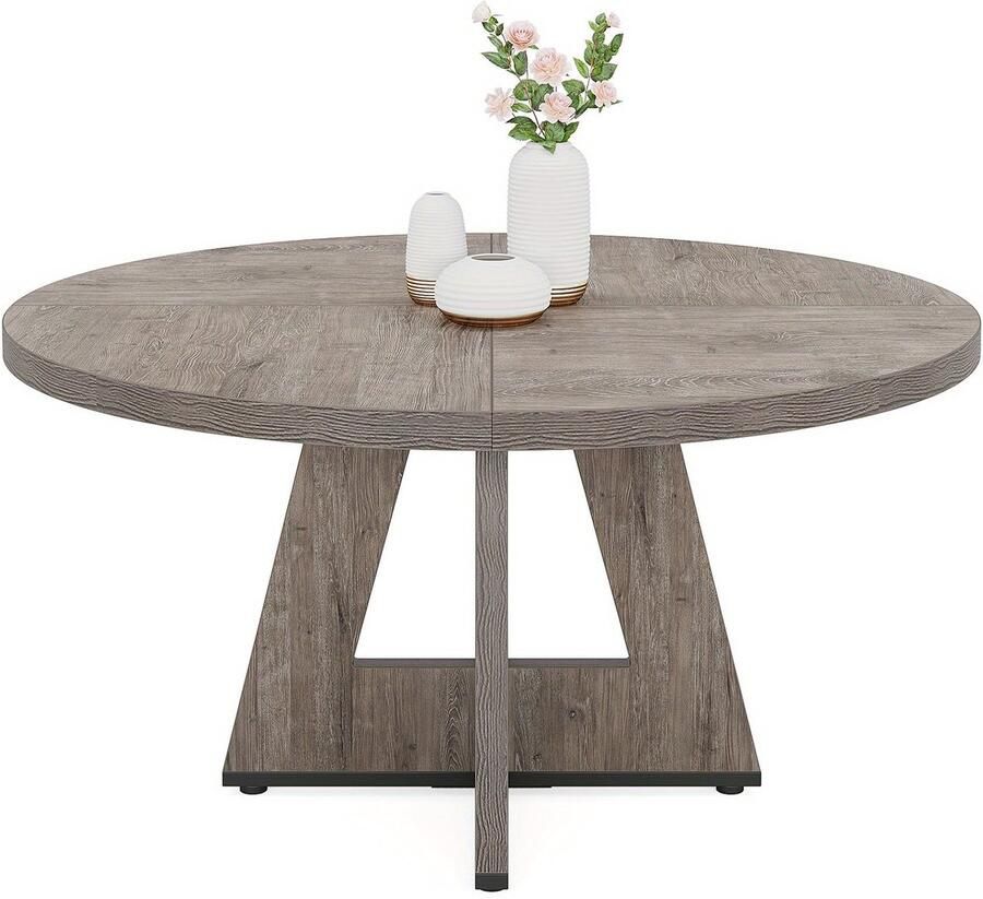 Corenia Eetkamertafel – Eettafel – Keukentafel – Ronde Tafel – Tafel – 120 cm Rond – Massief Houten Tafelblad – Grijs