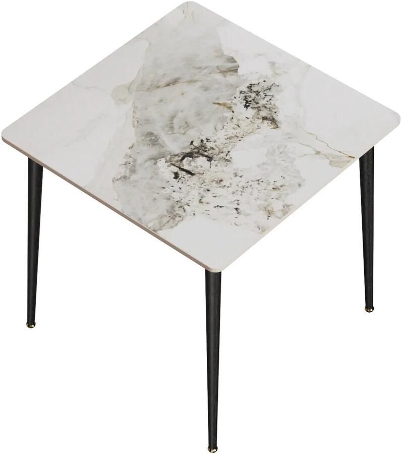 Corenia Eetkamertafel – Marmeren Tafel – Vierkante Eettafel – Compacte Tafel – Sintered Stone Blad – Robuuste Metalen Poot – 80x80 cm Wit en smaragdgroen