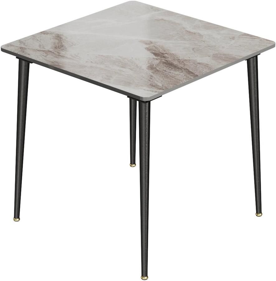 Corenia Eetkamertafel – Marmeren Tafel – Vierkante Eettafel – Compacte Tafel – Sintered Stone Blad – Robuuste Metalen Poot – 80x80 cm Glanzend grijs