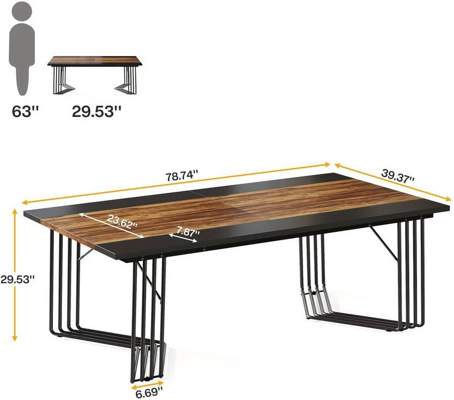 Corenia Eetkamertafel – Tafel – Eettafel – Dinertafel – Familietafel – Rustiek Bruin & Zwart – 78 74 Inch Breed – Geometrisch Metaal Onderstel