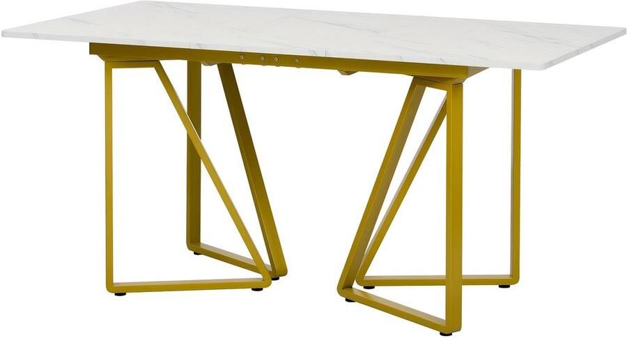 Corenia Eettafel – Dinertafel – Keukentafel – Uitschuifbare Tafel – Marmerlook Tafel – Wit Met Gouden Accenten – Verstelbare Poten – Uitschuifbaar Design