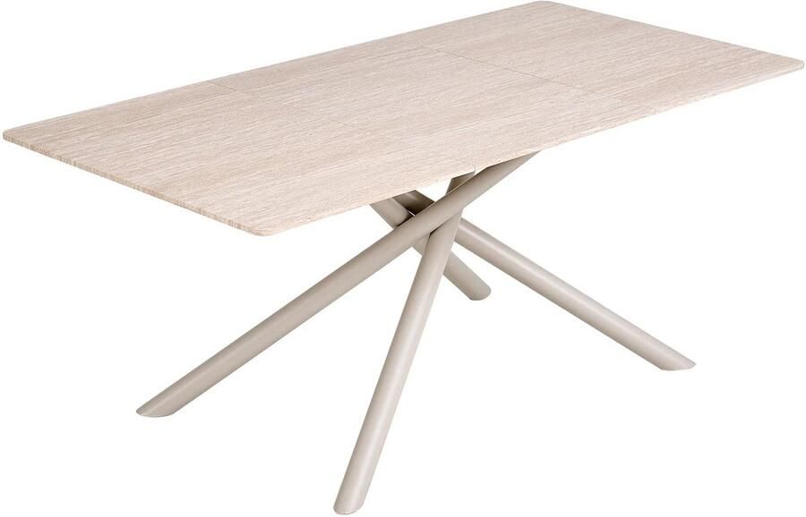 Corenia Eettafel – Dinertafel – Tafel – Eetkamertafel – Rechthoekige Blad – Imitatiesmarmeren Blad – Kruisframe Metaal 180 x 90 x 76.5 cm Houtkleur