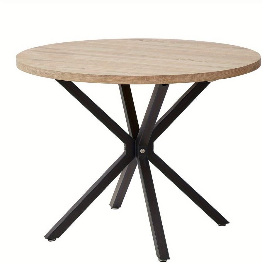 Corenia Eettafel – Eetkamertafel – Keukentafel – Ronde Tafel – Salontafel – Rond 100 cm – Natuurlijk Hout – Zwarte Metalen Poot – Ruimtebesparend – Eenvoudige Montage