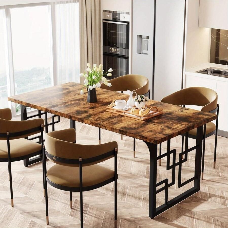 Corenia Eettafel – Keukentafel – Tafel – Eetkamertafel – Rechthoekige Tafel – Hout – Zwart Metalen Frame – 160 cm – Geschikt Voor 4-6 Personen