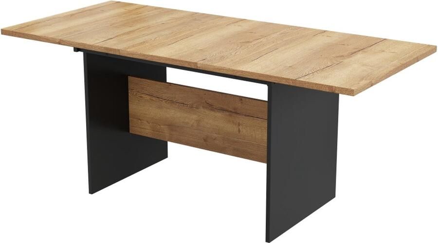 Corenia Eettafel – Keukentafel – Tafel – Uitschuiftafel – Eetkamertafel – Uitschuifbaar 140-180 cm – Voor 4-6 Personen – Natuurlijk Houtnerf Met Matzwarte Details