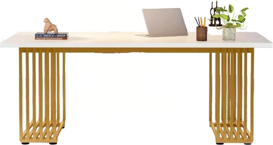 Corenia Eettafel – Keukentafel – Uitbreidbare Tafel – Woonkamertafel – Dinerbank – Modern Wit Goud – Uitschuifbaar 180 cm – Hardhout Metalen Poot Stabiel