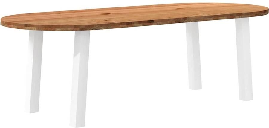 Corenia Eettafel Massief Eikenhout – Tafel – Dinertafel – Houten Tafel – Eetkamertafel – Wit – 240x100x74 cm – Robuust En Duurzaam – Met Metalen Poten