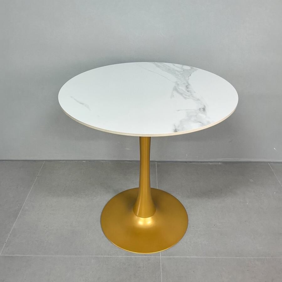 Corenia Eettafel – Ronde Tafel – Dinertafel – Keukentafel – Tafeltje – Modern Design – Sintered Stone Blad – Gouden Metalen Poten – Kras- en Hittebestendig – Geschikt Voor 2-4 Personen