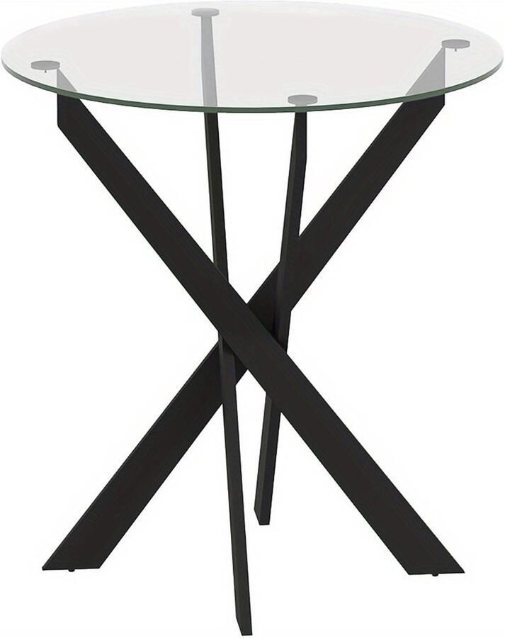 Corenia Eettafel – Ronde Tafel – Keukentafel – Diner tafel – Glas Tafel – 70x75 cm – Gehard Glas Blad – Zwart Metalen Poten