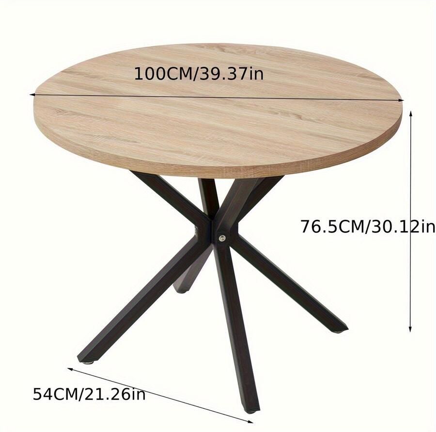 Corenia Eettafel – Ronde Tafel – Keukentafel – Eetkamertafel – Houten Tafel – 100 cm Diameter – Zwart Metalen Poten – Ruimtebesparend Design
