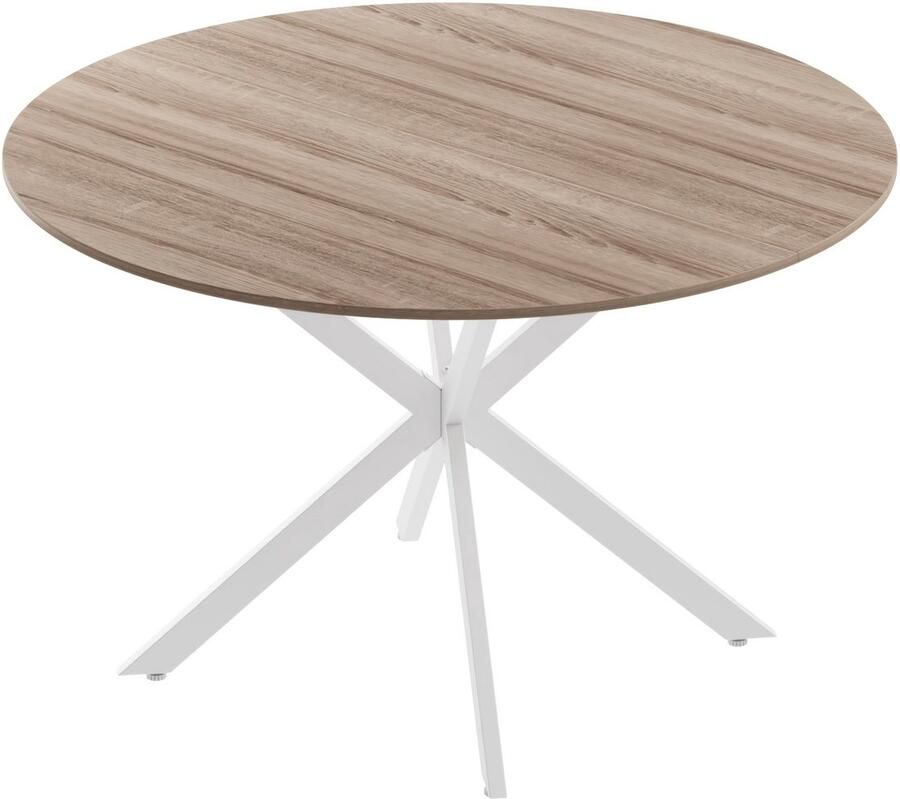 Corenia Eettafel – Ronde Tafel – Keukentafel – Eetkamertafel – Houten Tafel – 120 cm Diameter – X-Vormig Metalen Onderstel – Geschikt Voor 4-6 Personen