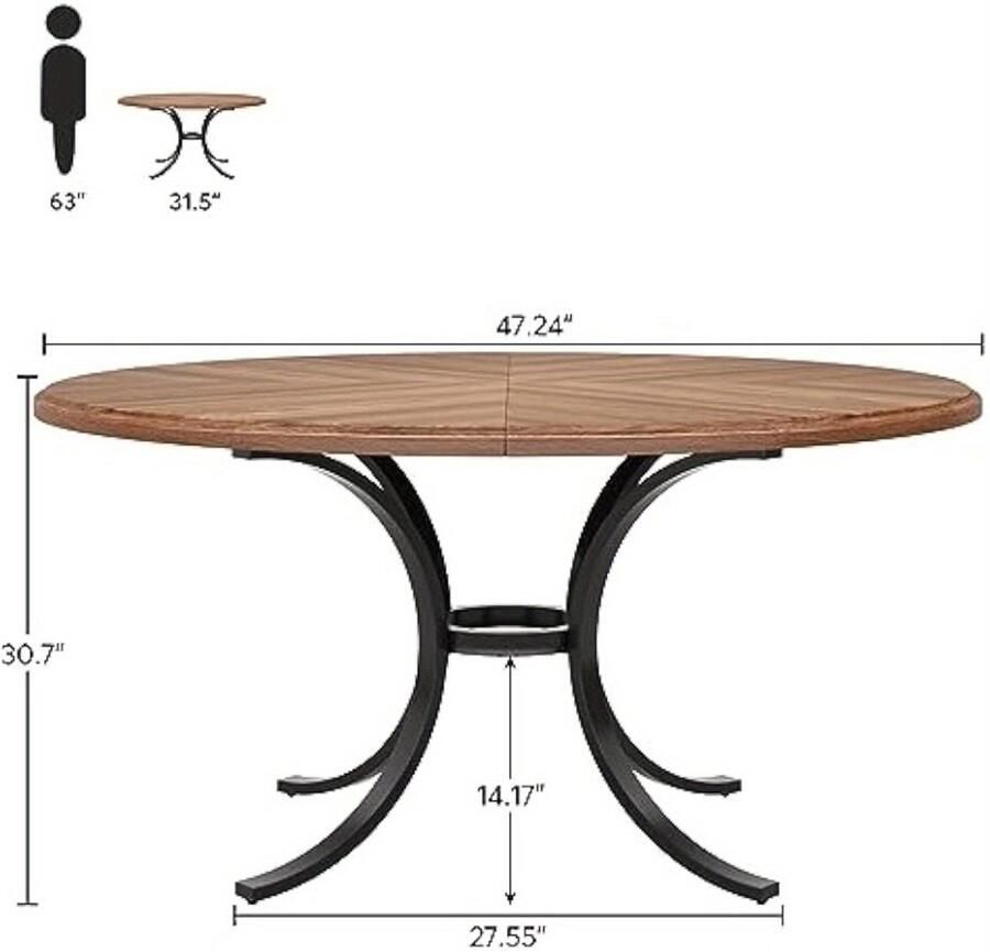 Corenia Eettafel – Ronde Tafel – Keukentafel – Eetkamertafel – Tafeltje – 119 cm Diameter – Lichtgrijs Houtlook – Stevig Zwart Metalen Onderstel