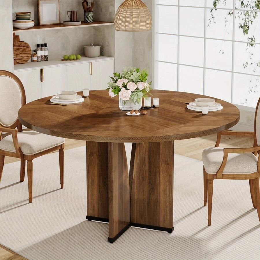 Corenia Eettafel – Ronde Tafel – Keukentafel – Houten Tafel – Werktafel – Rustiek Bruin – Geschikt voor 4 Personen – Robuust Samengesteld Hout