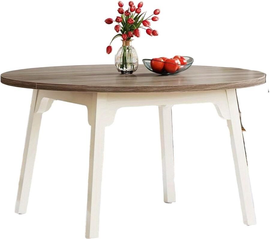 Corenia Eettafel – Ronde Tafel – Keukentafel – Tafeltje – Eetkamertafel – Industrieel Design – Massief Houten Poten – 120 cm Diameter – Ruimtebesparend – Wit-Grijs Licht Hout