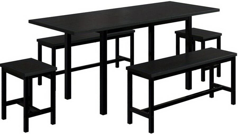 Corenia Eettafel Set – Eetkamerset – Keukentafel Set – Zitgroep – Uitschuifbare Tafel – 160x70x75 cm – Inklapbaar – Zwart – Stevig Metalen Frame – Ruimtebesparend Modern Design