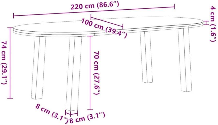 Corenia Eettafel – Tafel – Dinertafel – Eetkamertafel – Houten Tafel – Massief Eikenhout – Antraciet Stalen Poten – 220x100x74 cm – Verstelbare Pootjes – Robuuste Afwerking